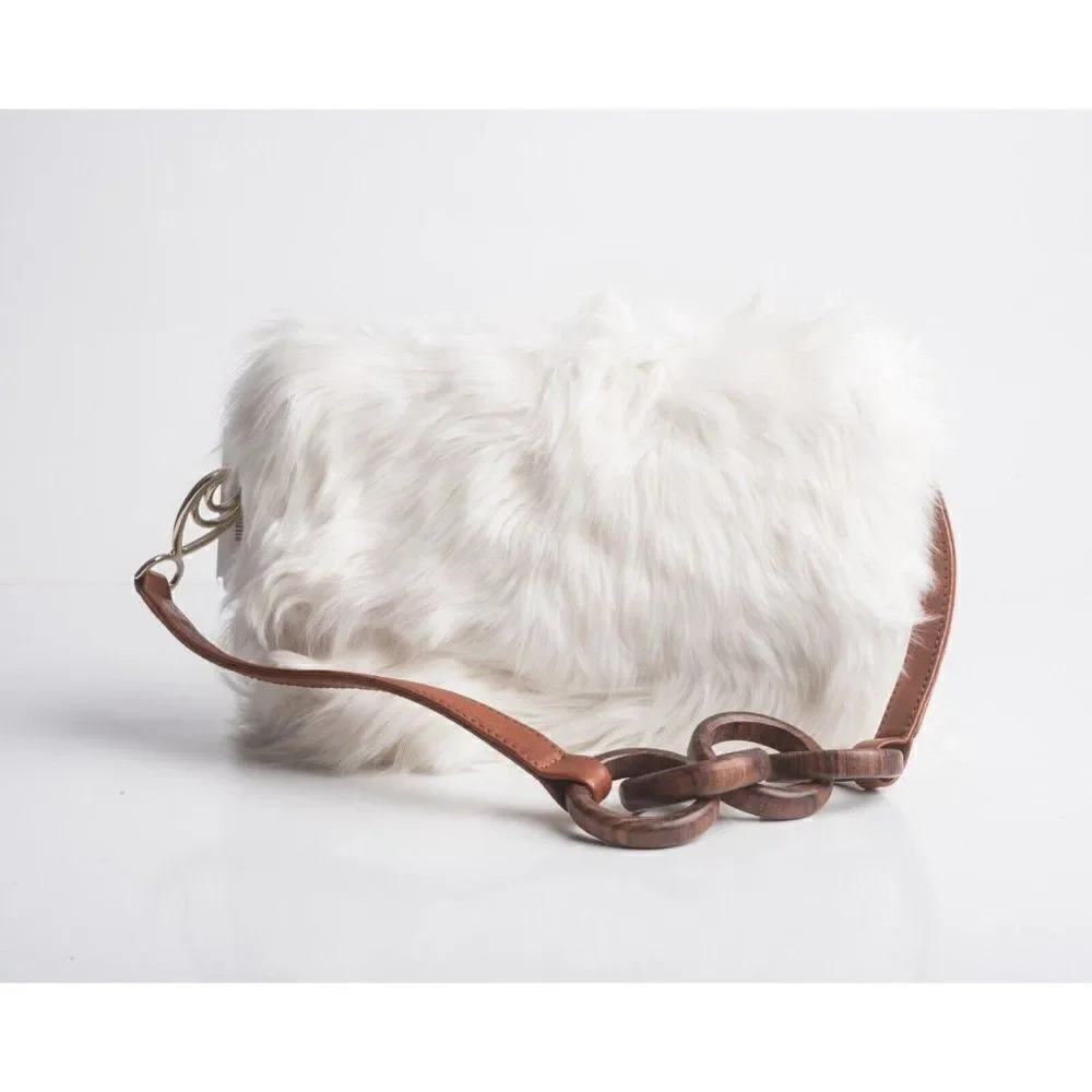 Brother Vellies Lijadu Shearling Billfold Shoulder Bag Purse in White Alpaca Fur - Picture 1 of 9